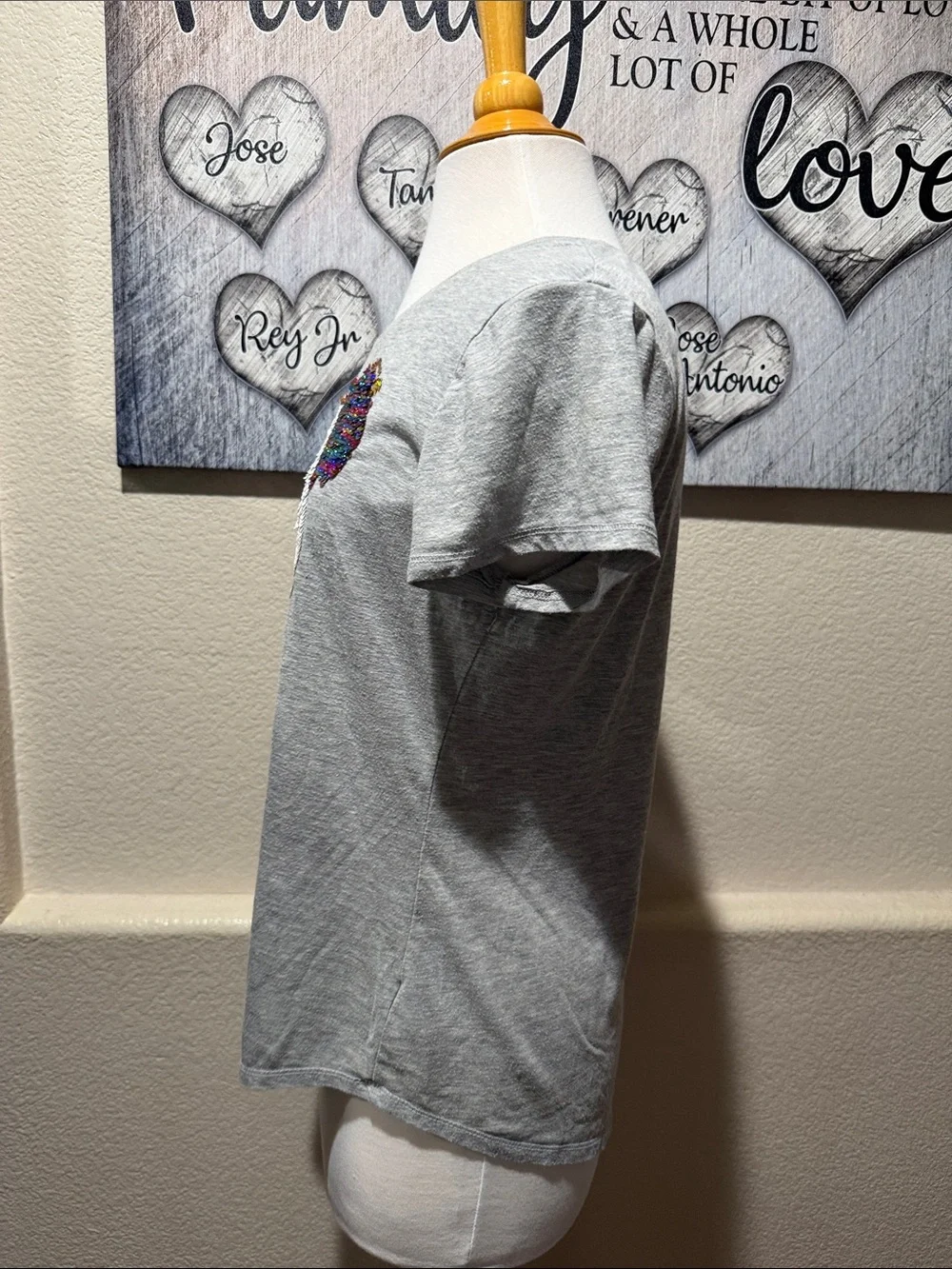 Justice Gray Tee with Multicolor Sequin Panda